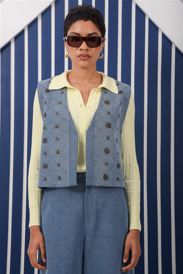 ARPYES AMBER JEAN VEST BLUE